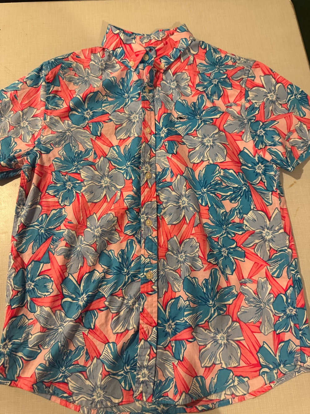 Vineyard Vines Coral, Teal & Gray Floral Button-Up Sheet/Top